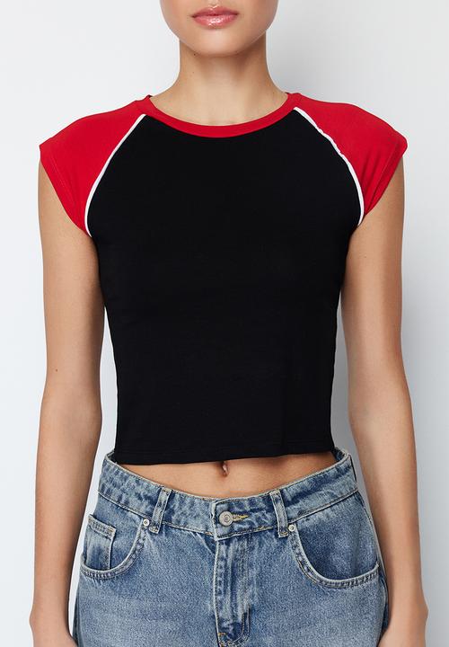 Trendyol - Colour block crew neck knit t-shirt - black