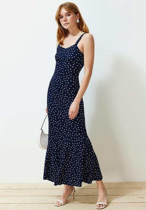 Trendyol - Strappy Fitted Maxi Pencil Dress - Navy