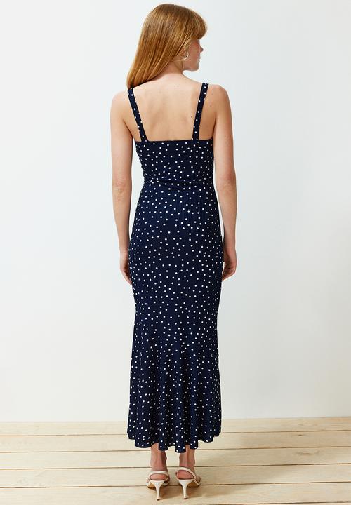 Trendyol - Strappy Fitted Maxi Pencil Dress - Navy