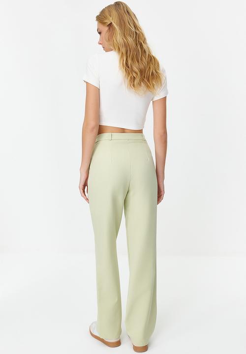 Trendyol - Straight Fit Pleated Woven Trousers - Mint