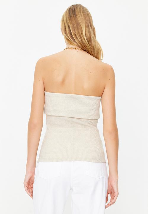Trendyol - Lurex strapless stretch blouse - ecru