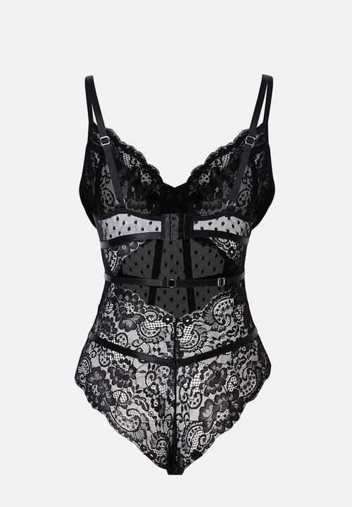 Trendyol - Lace Strap Snap Bodysuit - Black