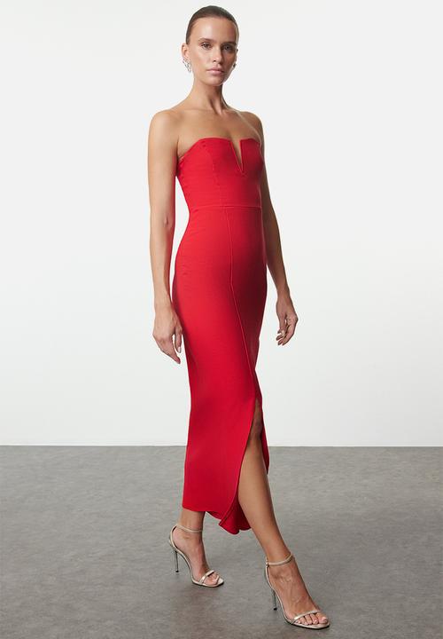 Trendyol - Strapless Bodycon Dress - Red