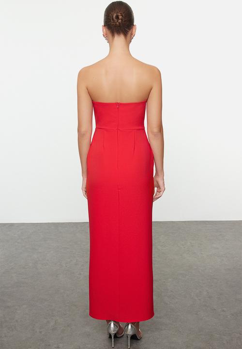 Trendyol - Strapless Bodycon Dress - Red