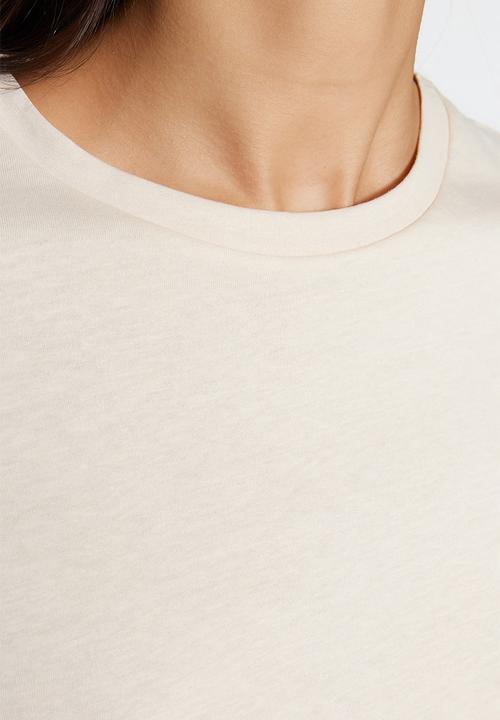Trendyol - 100% Cotton Crew Neck T-Shirt - Light Beige
