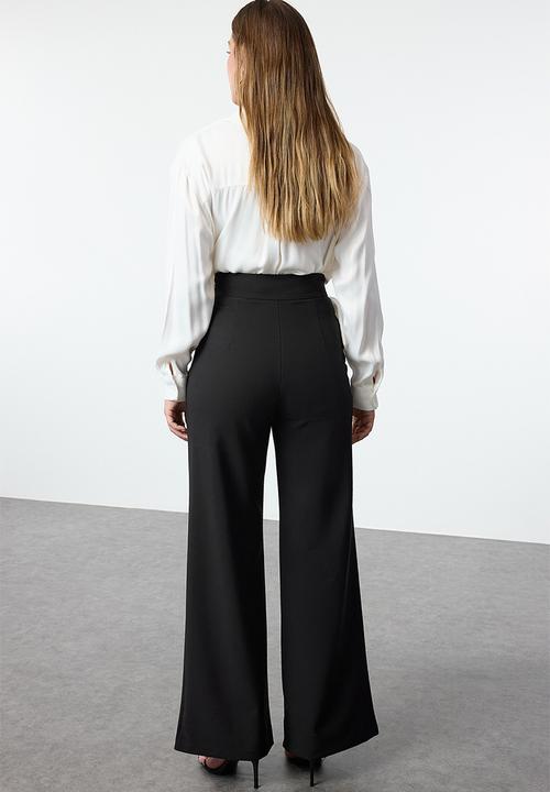 Trendyol - Bow Detail Wide Leg Woven Trousers - Black-White