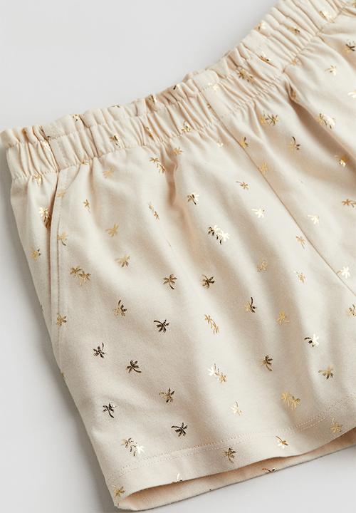 H&M - Patterned paper bag shorts - beige/palm trees