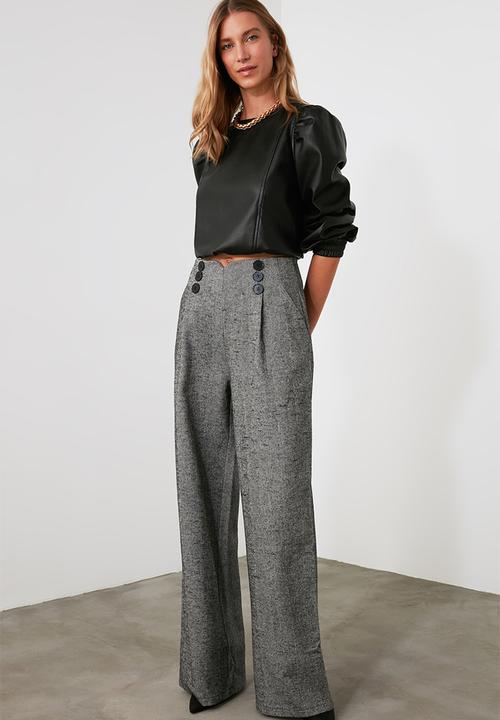 Trendyol - Button Detailed Wide Leg Woven Trousers - Grey
