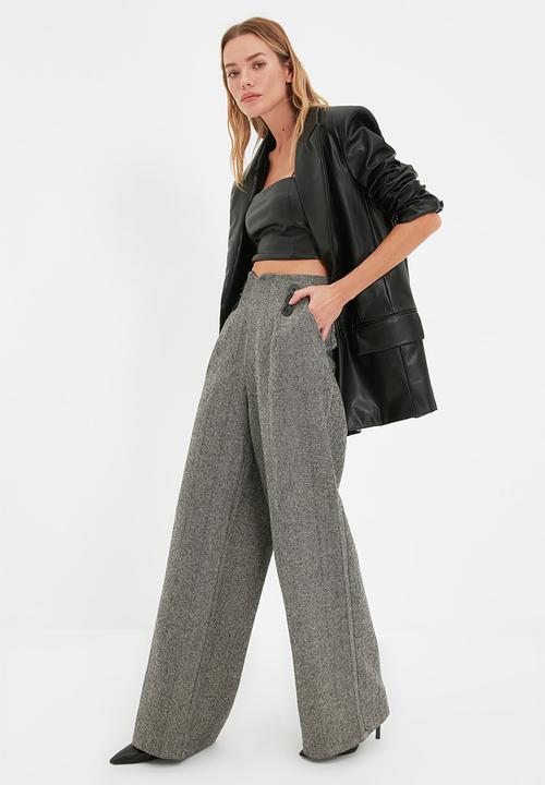 Trendyol - Button Detailed Wide Leg Woven Trousers - Grey