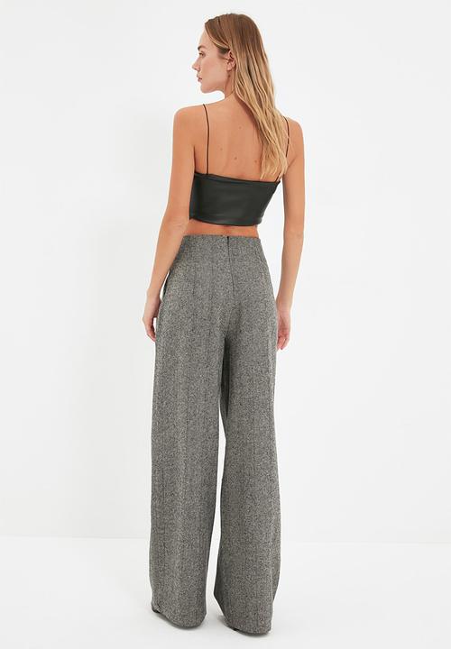 Trendyol - Button Detailed Wide Leg Woven Trousers - Grey