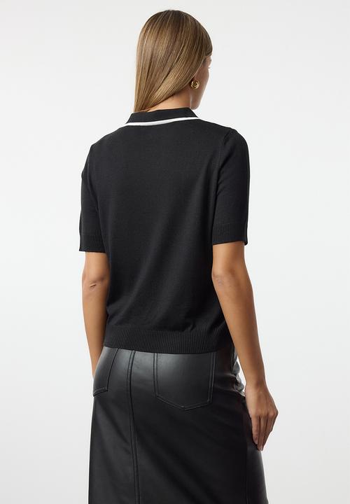 Trendyol - Premium Yarn Color Block Knit Blouse - Black