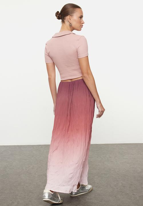 Trendyol - Claret Gradient Pleated Maxi Skirt - Red