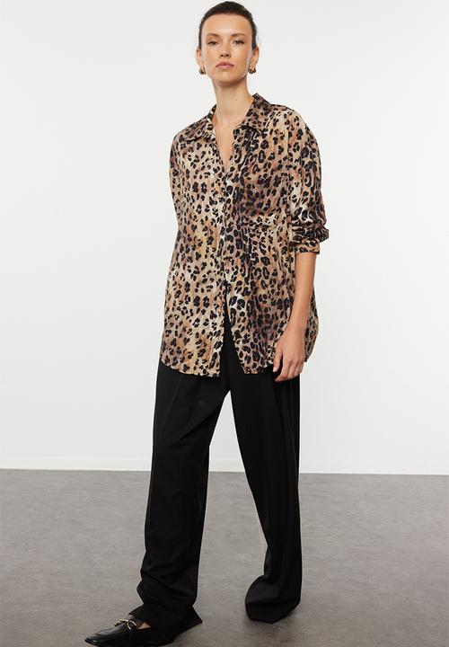 Trendyol - Leopard Oversized Shirt - Brown