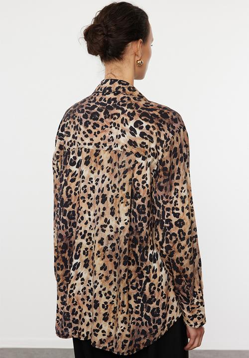 Trendyol - Leopard Oversized Shirt - Brown
