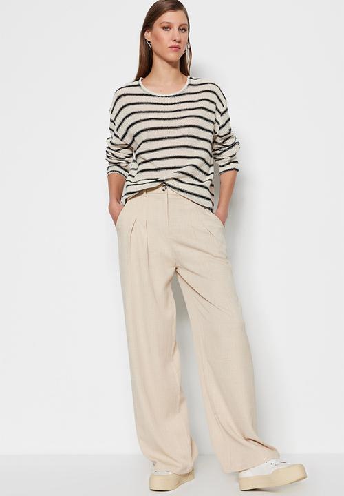 Trendyol - Linen look wide leg woven trousers - ecru