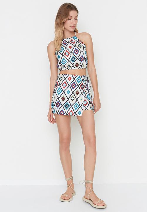 Trendyol - Geometric Patterned Woven Two Piece Set - Multi Color
