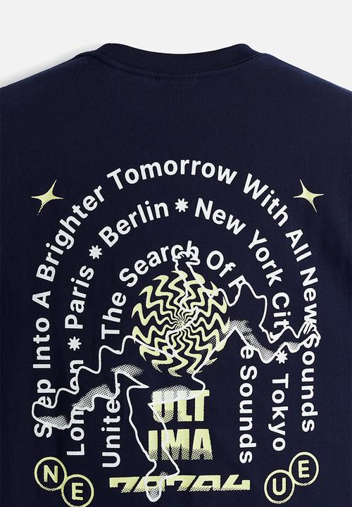 H&M - Loose fit printed T-shirt - dark blue/total
