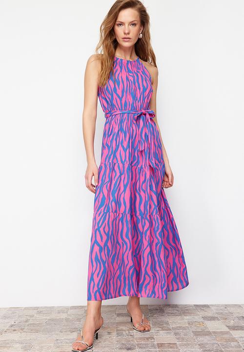 Trendyol - Animal Halter Neck Maxi Dress - Fuchsia
