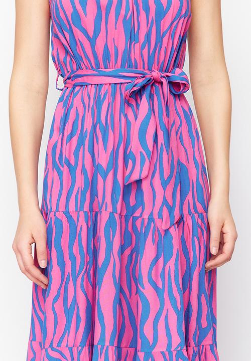 Trendyol - Animal Halter Neck Maxi Dress - Fuchsia