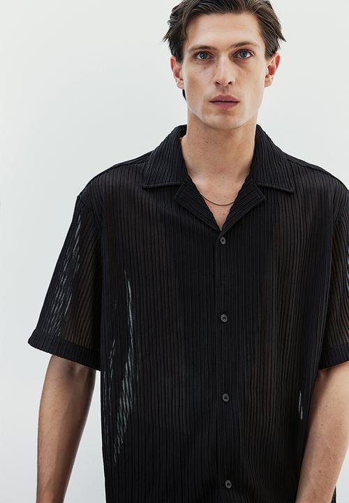 H&M - Loose fit textured resort shirt - black
