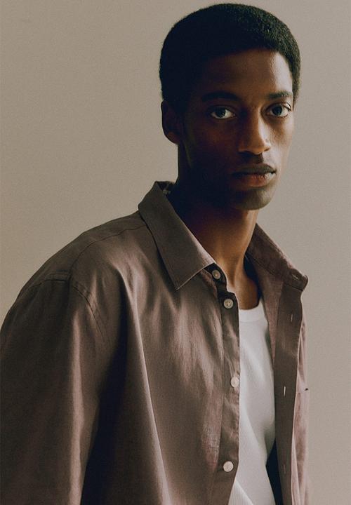 H&M - Regular fit linen-blend shirt - beige & grey