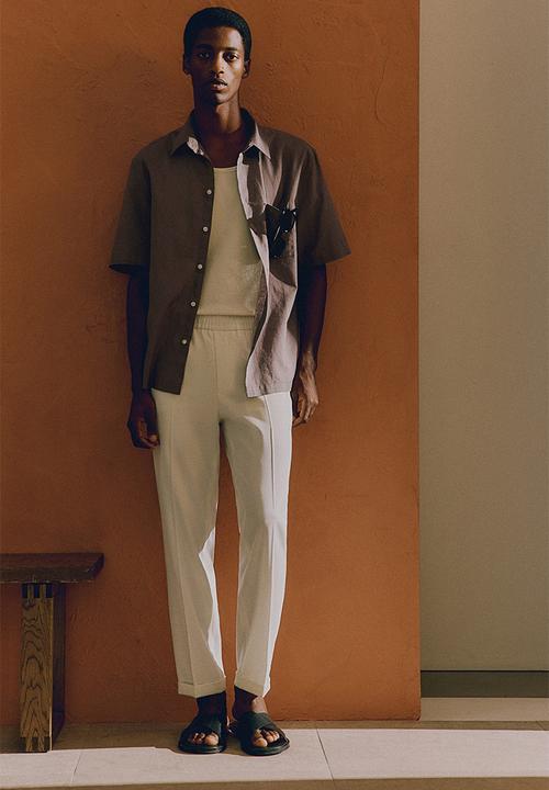 H&M - Regular fit linen-blend shirt - beige & grey