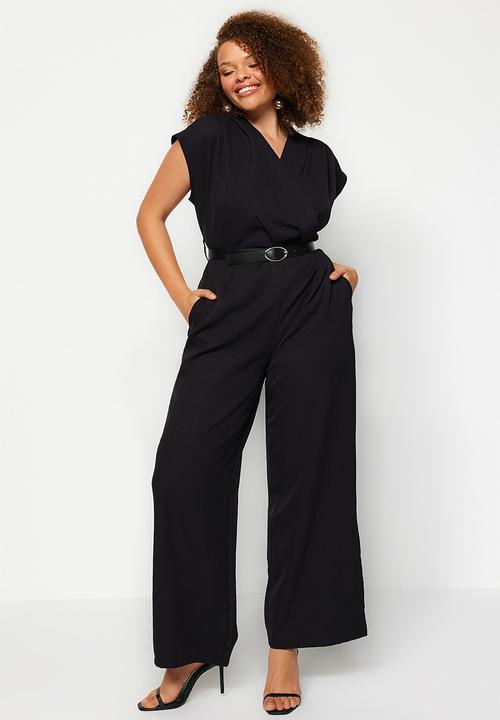 Trendyol - Plus Belted Woven Overalls - Black
