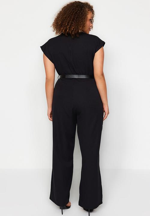 Trendyol - Plus Belted Woven Overalls - Black