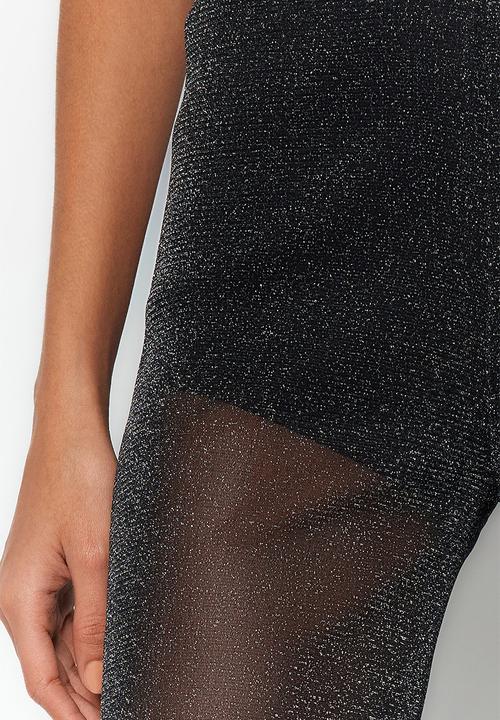 Trendyol - Wide Leg Lined Shiny Knitted Mesh Trousers - Black