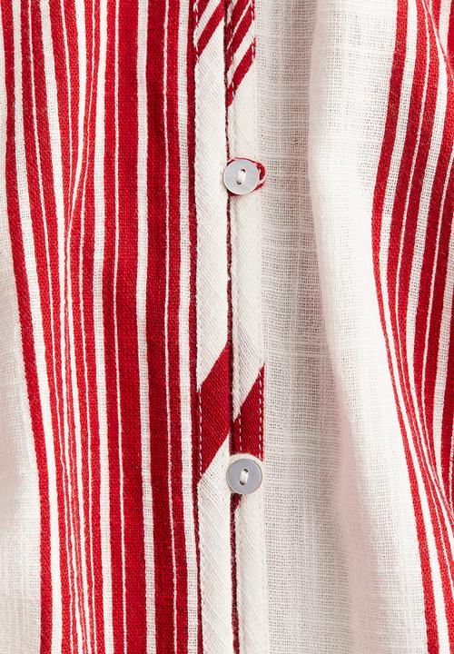 H&M - Button-front crêpe dress - white/red striped