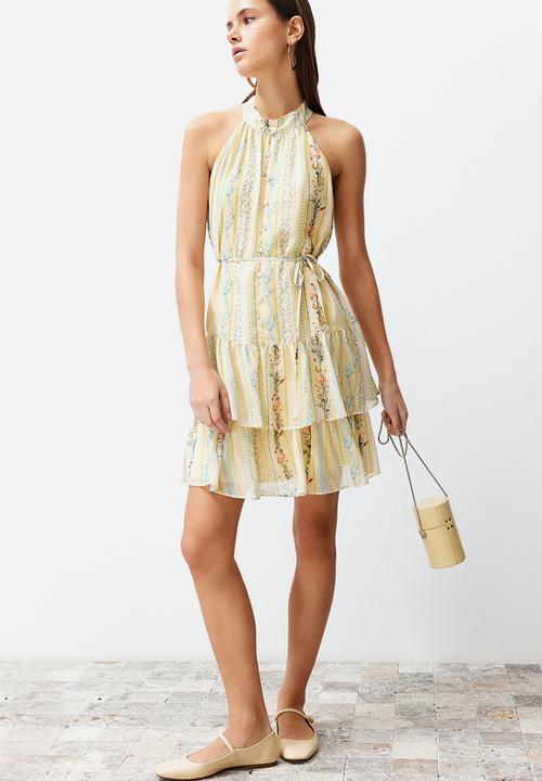 Trendyol - Floral Layered Chiffon Dress - Yellow