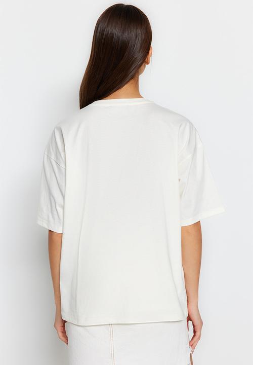 Trendyol - Printed relaxed t-shirt - ecru