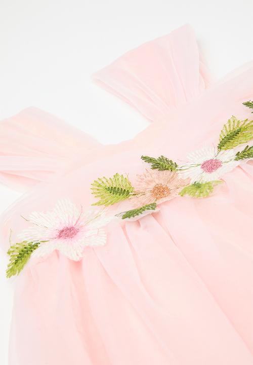 Pop Candy - Floral decor mesh dress - pink