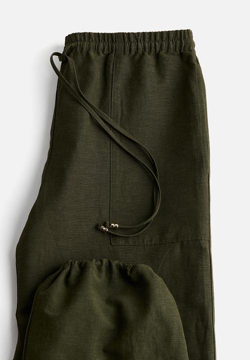 H&M - Linen-blend pull-on trousers - dark khaki green