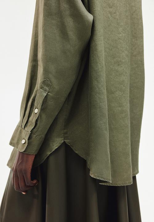 H&M - Oversized linen shirt - dark khaki green