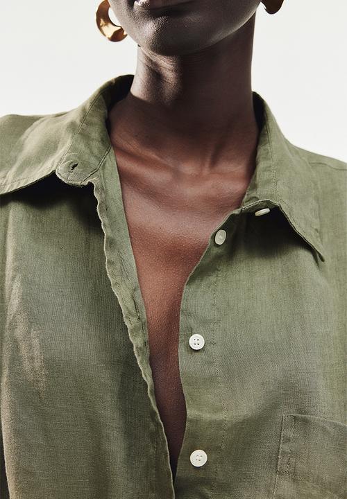 H&M - Oversized linen shirt - dark khaki green