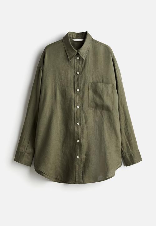 H&M - Oversized linen shirt - dark khaki green