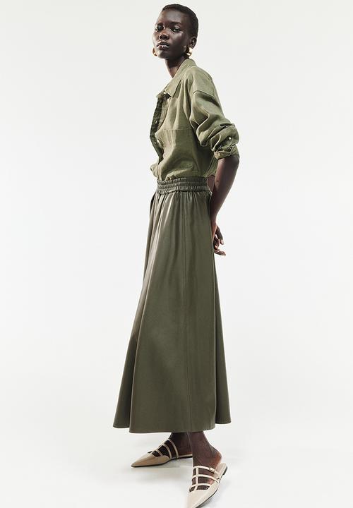 H&M - Oversized linen shirt - dark khaki green