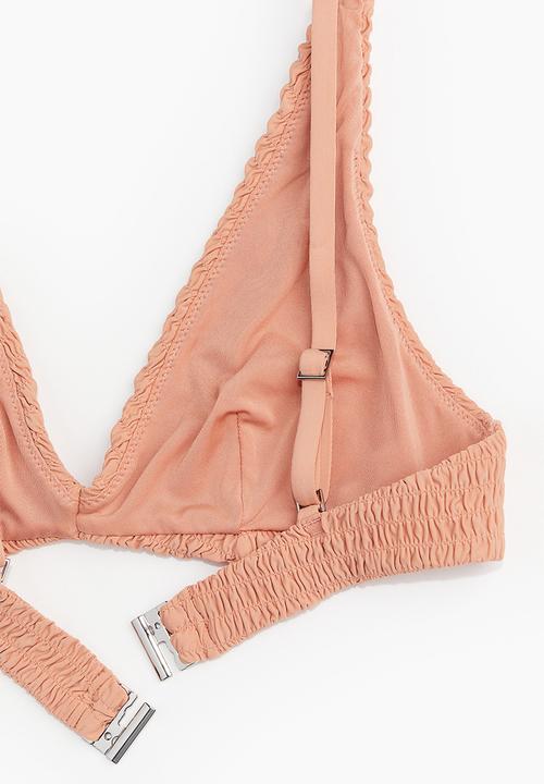 H&M - Smocked triangle bikini top - apricot