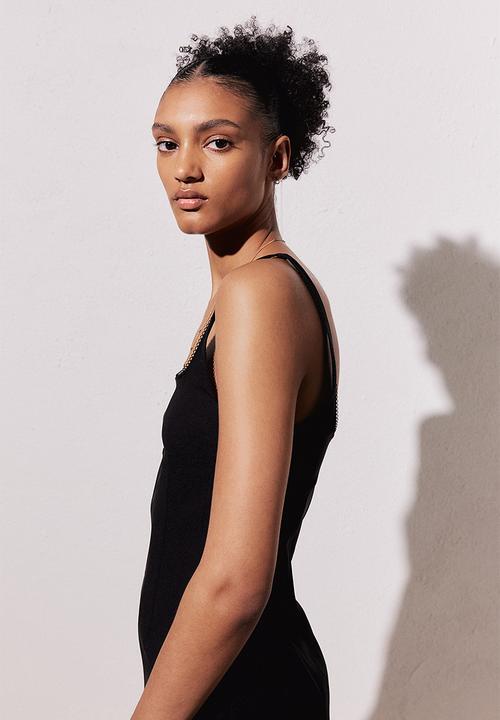 H&M - Picot-trimmed jersey dress - black