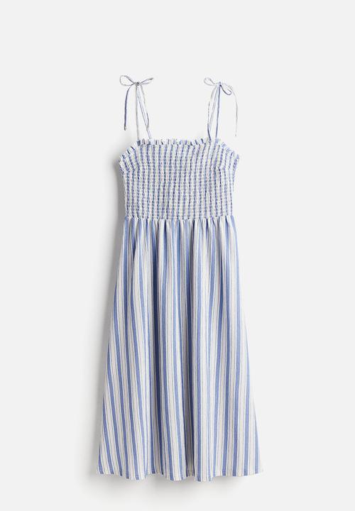 H&M - Tie-strap smocked dress - white,blue,multi