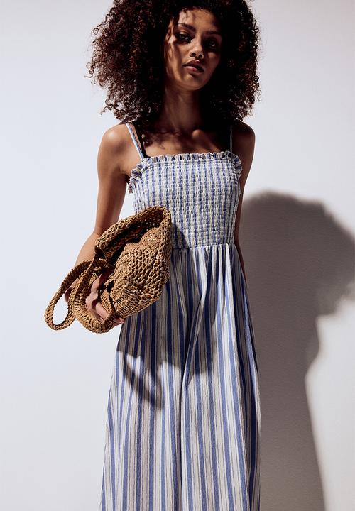 H&M - Tie-strap smocked dress - white,blue,multi