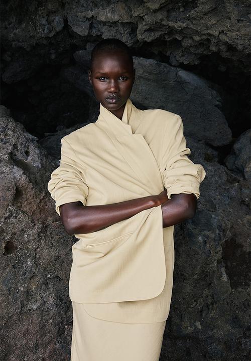 H&M - Oversized blazer - light dusty yellow 