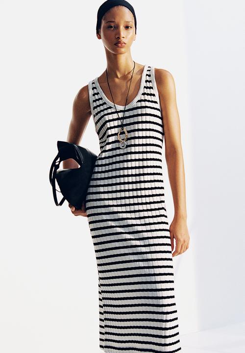Rib-knit dress - white & black striped - 1182650009