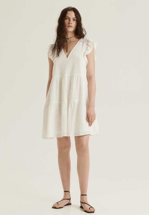 H&M - Flutter-sleeved throw-on dress - cream