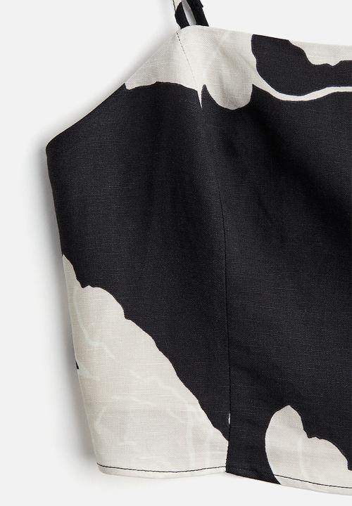 H&M - Cropped linen-blend top - black floral