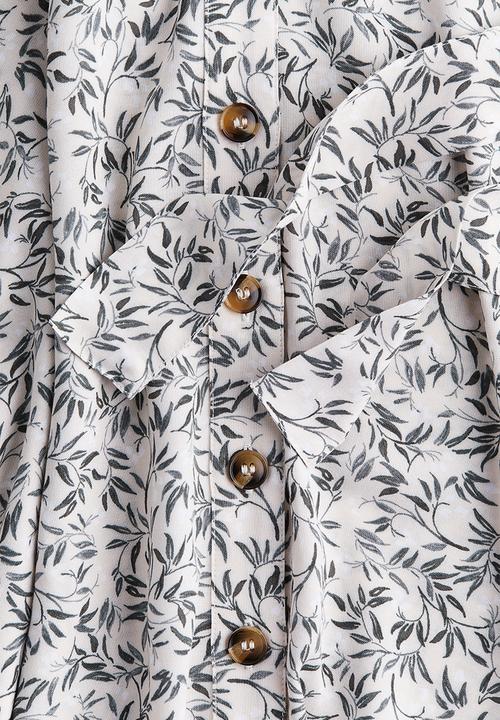 H&M - Tie-belt shirt dress - White Patterned