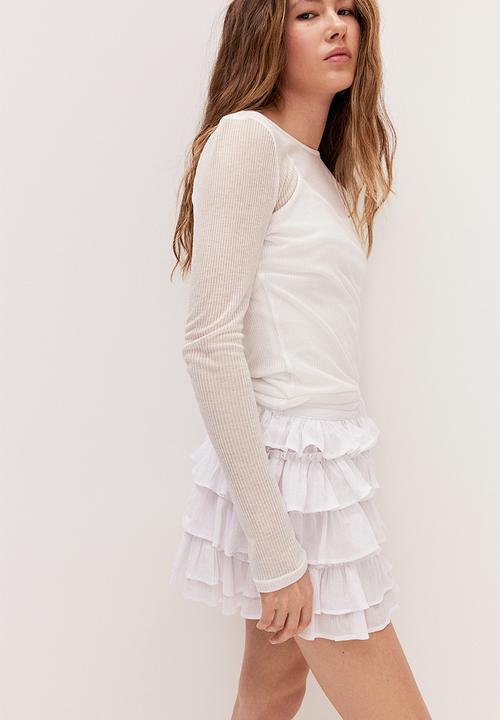 H&M - Tiered cotton mini skirt - white