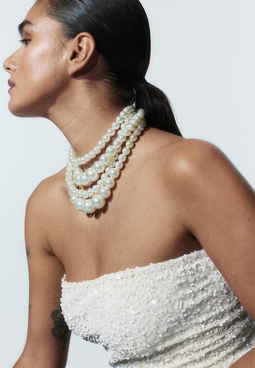 H&M - Sequined bandeau top - White
