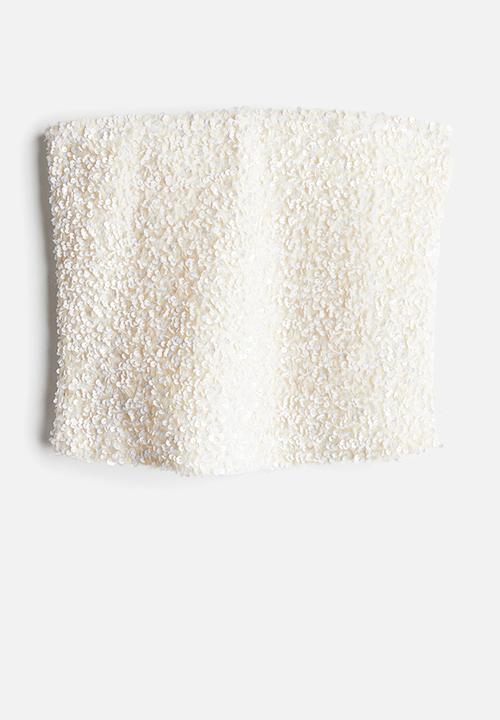 H&M - Sequined bandeau top - White